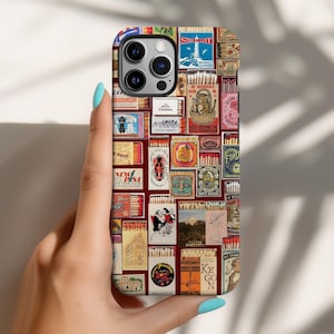 Retro Matchbox Phone Case, Vintage Match Box Trendy Matches iPhone 16 15 14 13 12 Pro Max Pixel 9 8 7 S25 S24 S23 Tough Case Nostalgia Gift