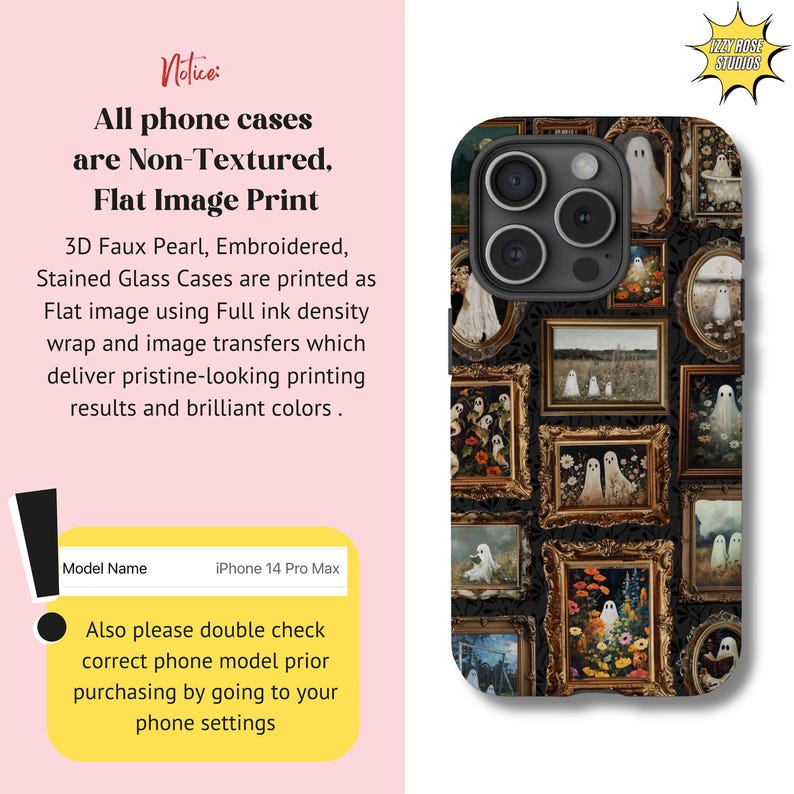 Custodia per telefono con cornice artistica vintage con motivo fantasma, elegante e retrò, con estetica spettrale, per iPhone 16, 15, 14, 13 e 12 Pro Max, resistente, per Pixel 9, 8, 7, S25, S24 e S23. immagine 5