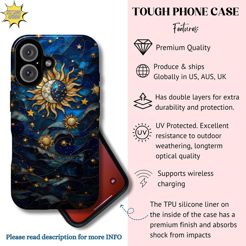 Målat glas galax sol måne telefonskal himmelsk konst iPhone stjärnklar natt iPhone 16 15 14 13 12 Pro Max tufft skal Pixel 9 8 7 S25 S24 S23 bild 4