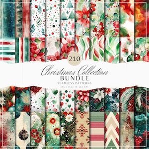 Seamless Watercolor Christmas Winter Patterns Bundle, Winter Floral Digital Download JPEG, Xmas Digital Papers Infinite Scrapbook Paper