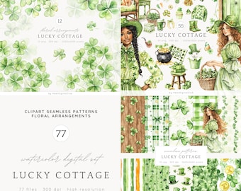 Watercolor St. Patrick's Day Clipart, Floral PNG Set (Digital Download)