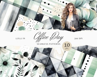 Watercolor Floral Seamless Patterns, Stripes, Plaid (Digital Download)