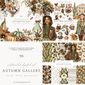 Aquarell Herbst Galerie Clipart, Herbst Clip Art PNG, Coattagecore, Mode Herbst Clip Art, gemütliches Museum, digitale Aufkleber, kommerzielle Nutzung