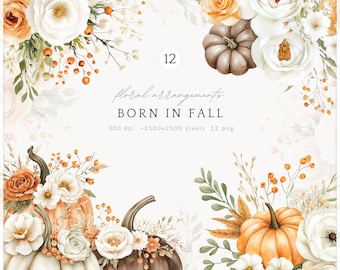 Watercolor Fall Floral Clipart, Pumpkin Flower PNG, Autumn (Digital Download)