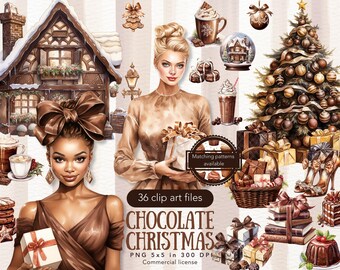 Watercolor Chocolate Christmas Clipart Bundle, Cozy Holiday Clip Art PNG,  Xmas Food Graphics, X-Mas  Digital stickers, Commercial Use