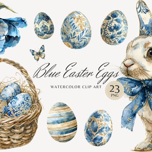Aquarell blaue Ostereier Clipart, Pastell Ostern Clip Art, Osterhase, Frühling Clipart, Frohe Ostern PNG, Gemütliche Ostern, digitale Aufkleber