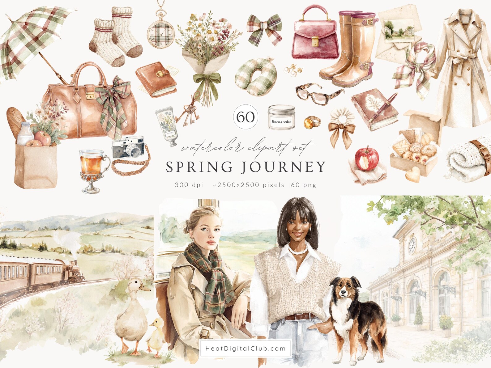 Spring Journey Watercolor Spring Journey Clipart, Travel Aesthetic PNG, English ...