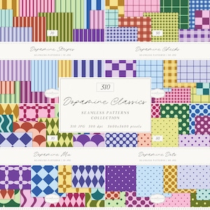 Colorful Seamless Patterns Bundle, Dopamine Classics Geometric Paper Collection (Digital Download)