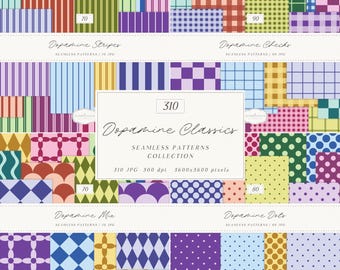 Colorful Seamless Patterns Bundle, Dopamine Classics Geometric Paper Collection (Digital Download)