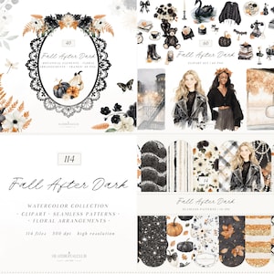 Watercolor Fall Clipart Bundle, Dark Coquette Autumn PNG, Moody Floral Arrangements (Digital Download)