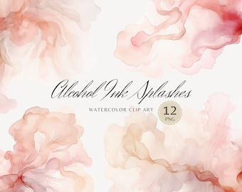 Watercolor Alcohol Ink Splashes Clipart, Beige Abstract PNG (Digital Download)