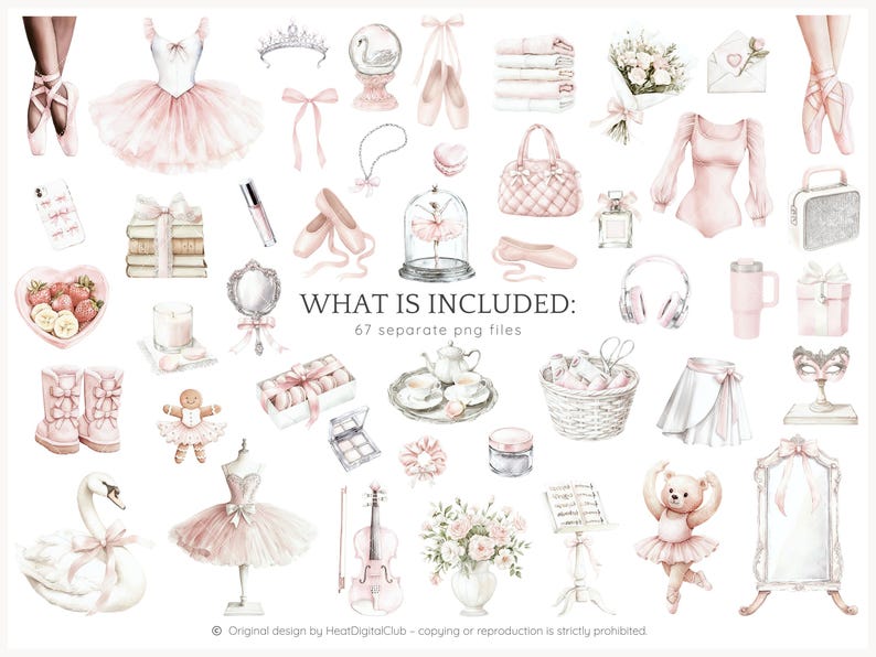 Watercolor Ballet Clipart, Ballerina PNG, Pink Swan Lake Art (Digital Download) image 4