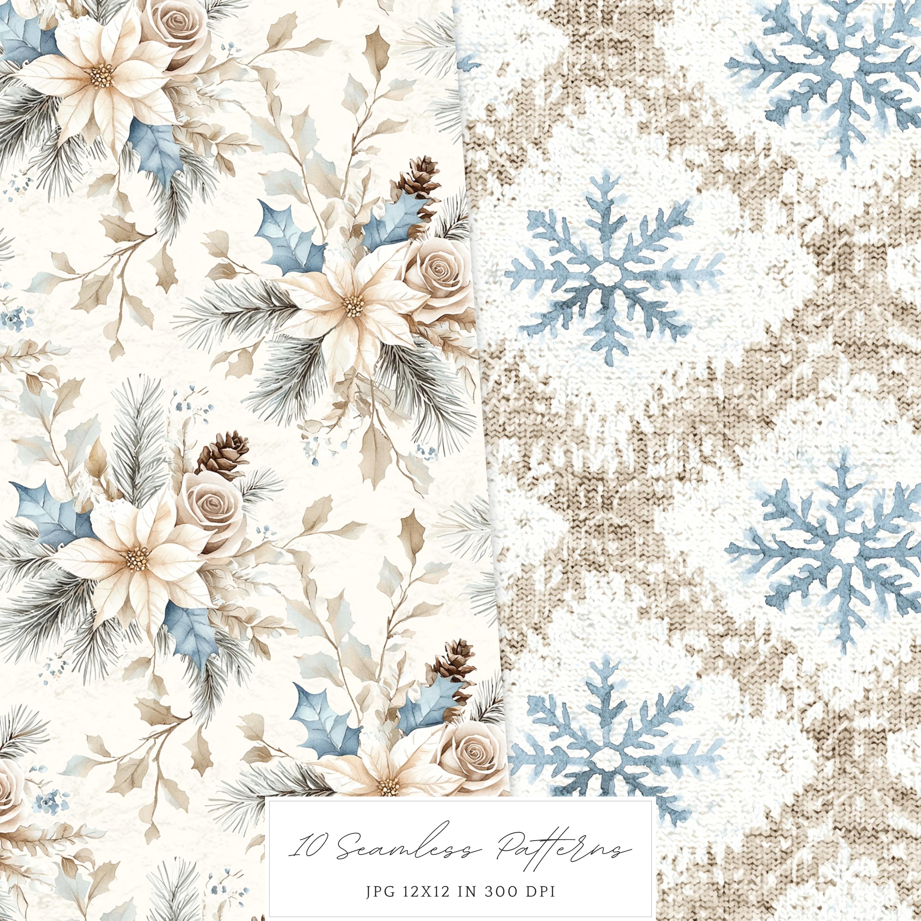 Watercolor Frosty Coziness Seamless Patterns, Winter Rustic JPEG ...