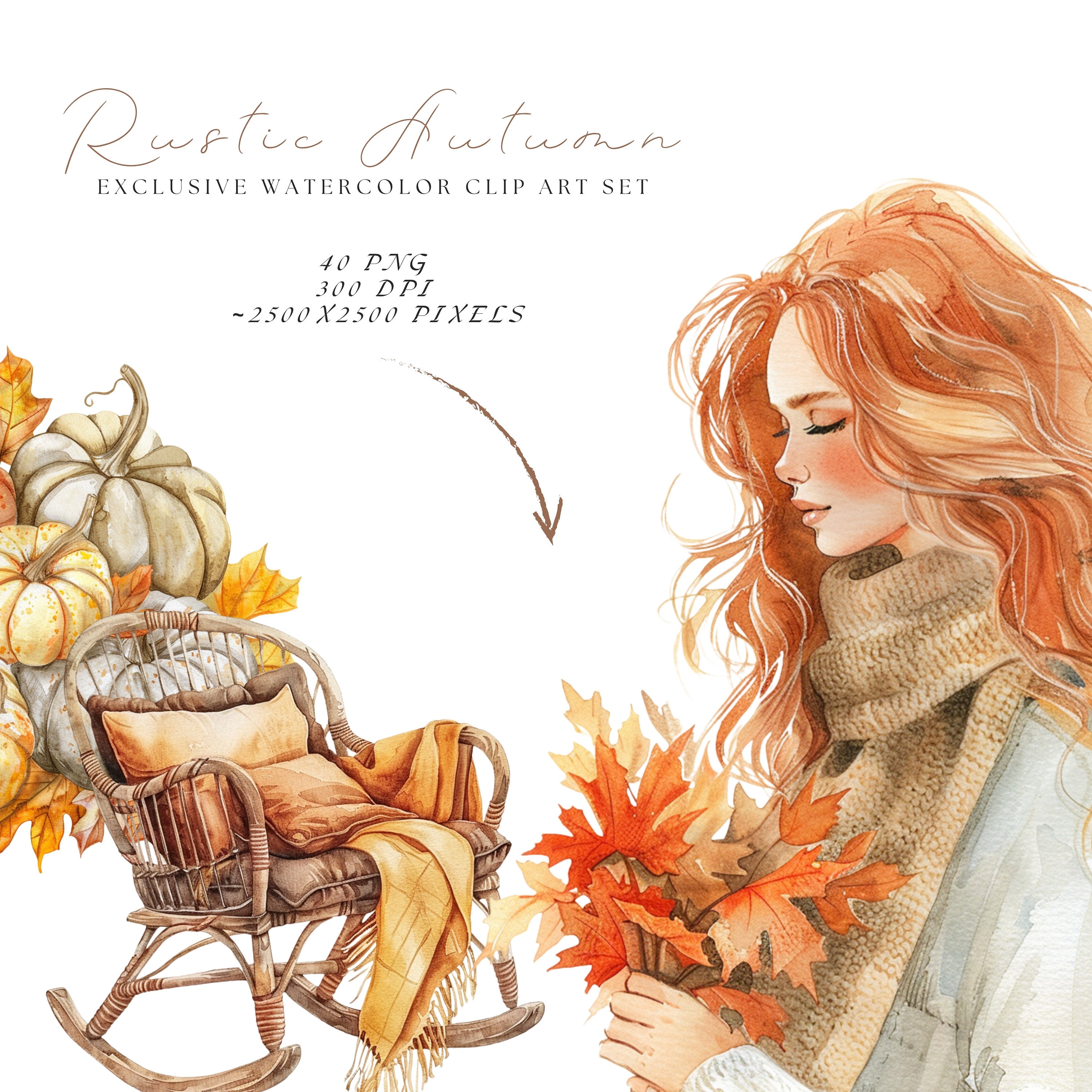 Watercolor Rustic Autumn Clipart Bundle, Fall Clipart PNG, Neutral Cozy ...