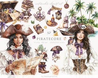 Watercolor Piratecore Clipart, Nautical PNG Bundle (Digital Download)