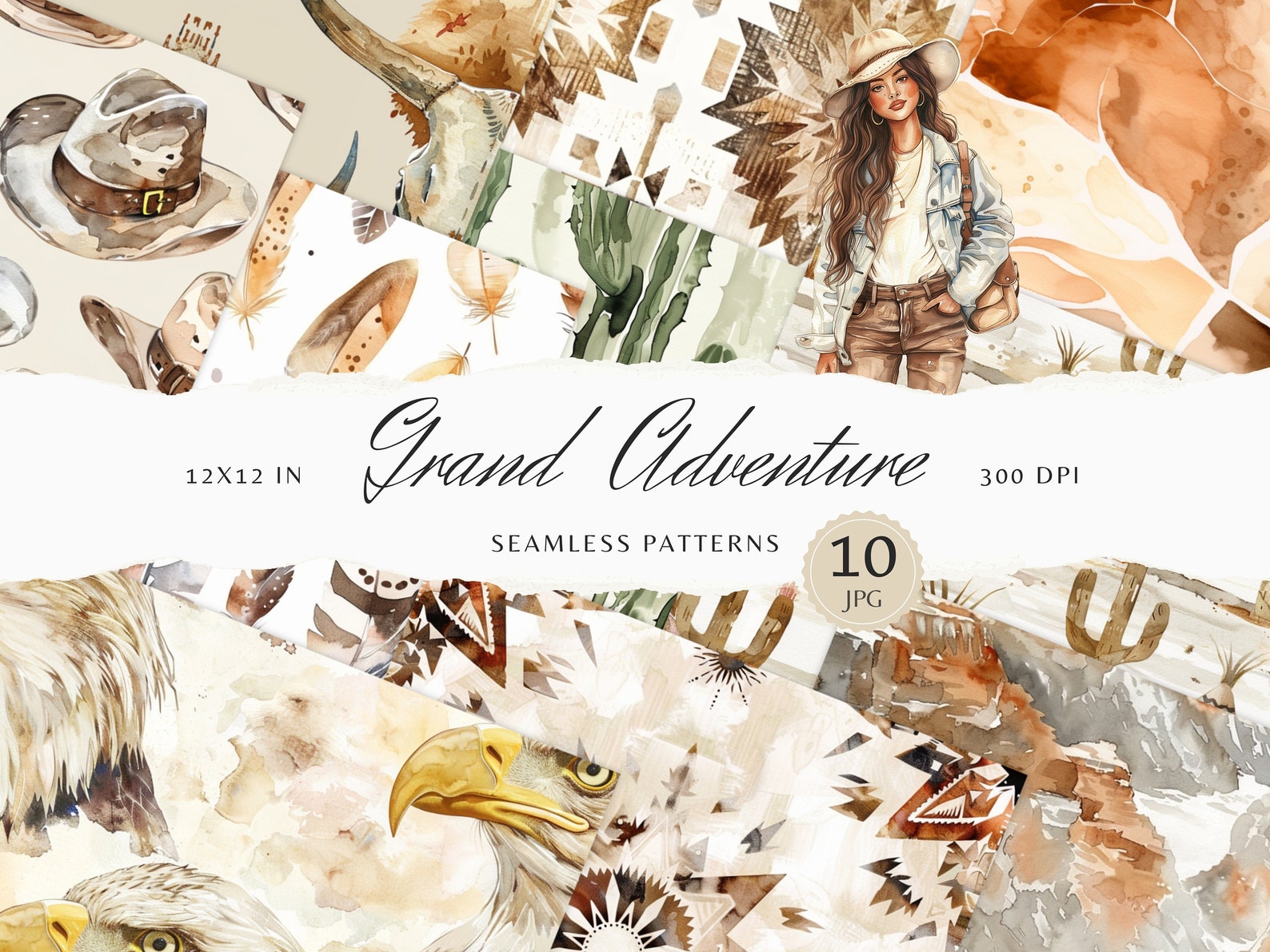 Watercolor Grand Adventure Seamless Patterns, Pattern JPEG, Native ...