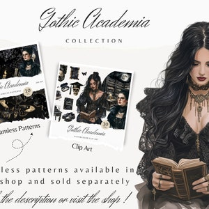 Watercolor Gothic Academia Clipart, Dark Academia Clip Art, Romantic ...