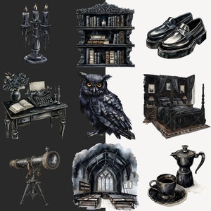 Watercolor Gothic Academia Clipart, Dark Academia Clip Art, Romantic ...
