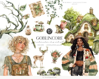 Watercolor Goblincore Clipart, Frog, Fairycore PNG (Digital Download)
