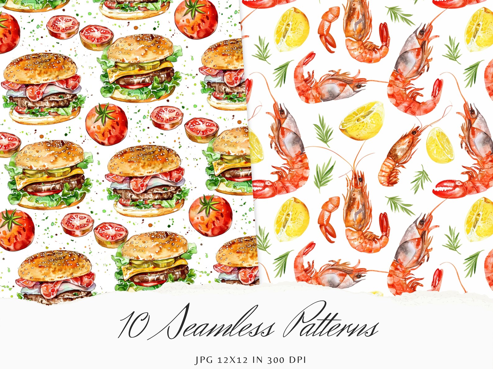 Watercolor Grill Party Seamless Patterns, BBQ Summer Pattern JPEG ...