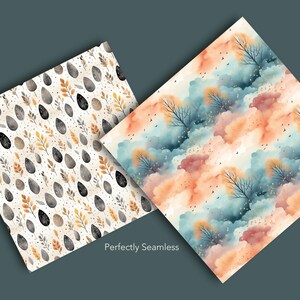 Seamless Watercolor Fall Sky Patterns, Cozy Rainy Autumn Leaves Pattern ...