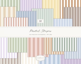 Pastel Stripes Seamless Patterns, Modern Soft Color JPG Collection (Digital Download)