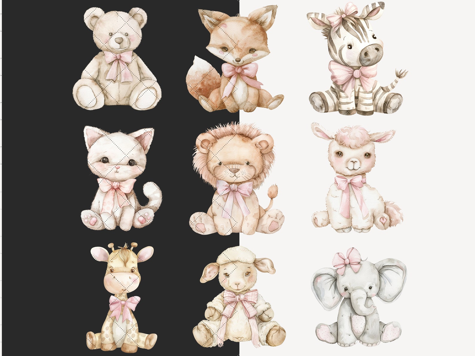 Watercolor Pink Vintage Plush Animals Clipart Bundle, Nursery Animal ...