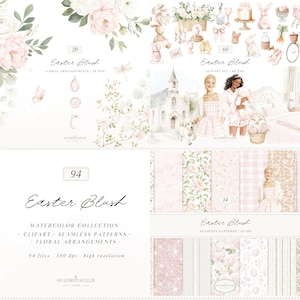 Watercolor Easter Blush Clipart Collection, Pastel Pink Spring Bunny PNG (Digital Download)