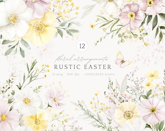 Watercolor Rustic Easter Floral Clipart, Spring Bouquet PNG (Digital Download)