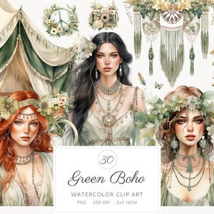 Aquarel salie groen boho leven illustraties, cottagecore clipart png, cottage living, boho life graphics etnische boho bundel, vintage wonen