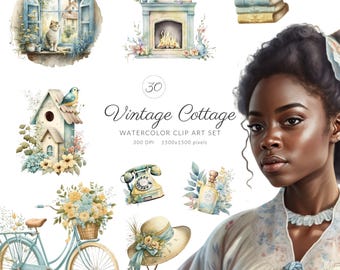 30 Clip Art di oggetti di vita in cottage vintage ad acquerello, Clipart Cottagecore, vita in cottage, vita in fattoria, campagna, vita vintage, Clipart PNG