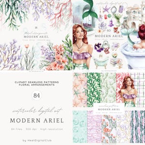 Aquarell moderne Ariel Clipart, Meerjungfrau Clip Art, Ozean PNG, Ariel Clipart, Sea Princess PNG, Fantasy Aufkleber, digitale Kunst, kommerzielle Nutzung