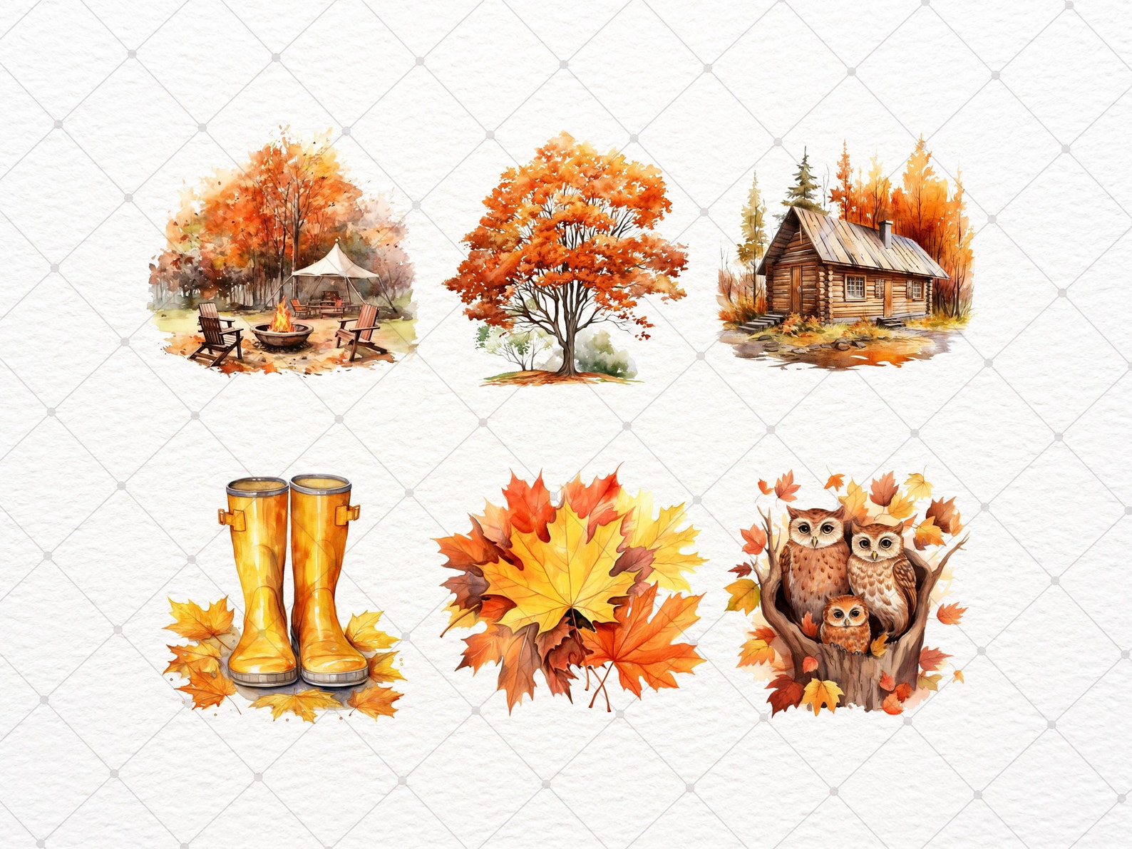 Watercolor Cozy Autumn Forest Clipart, Romantic Fall Forest Landscape ...