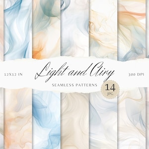 14 Seamless Watercolor Light and Airy Patterns, Abstract Digital Download JPEG Repeating Pattern, Digital Papers, Infinite Scrapbook Paper