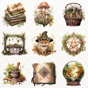 Watercolor Forest Witch Clipart Bundle, Magic Witch Clip Art PNG ...