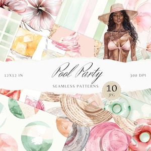 Aquarell Pool Party Musterdesign, Pastell Sommer Muster JPEG, Streifen Digital Download, sich wiederholendes Muster, Scrapbook Papier
