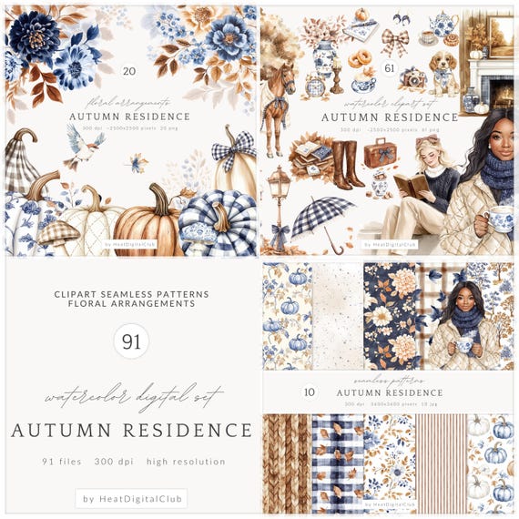 Watercolor Autumn Clipart, Elegant Fall Graphics (Digital Download)