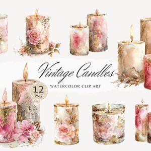 Aquarell Vintage Kerzen Clipart, Kerze Clip Art, Antike Kerzen Illustrationen, PNG Grafiken, Sofort Download Aufkleber Kommerzielle Nutzung