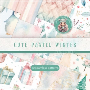 Seamless Watercolor Cute Pastel Winter Patterns, Pastel Christmas Pattern JPEG, Xmas Digital Download,  Repeating pattern, Scrapbook Paper