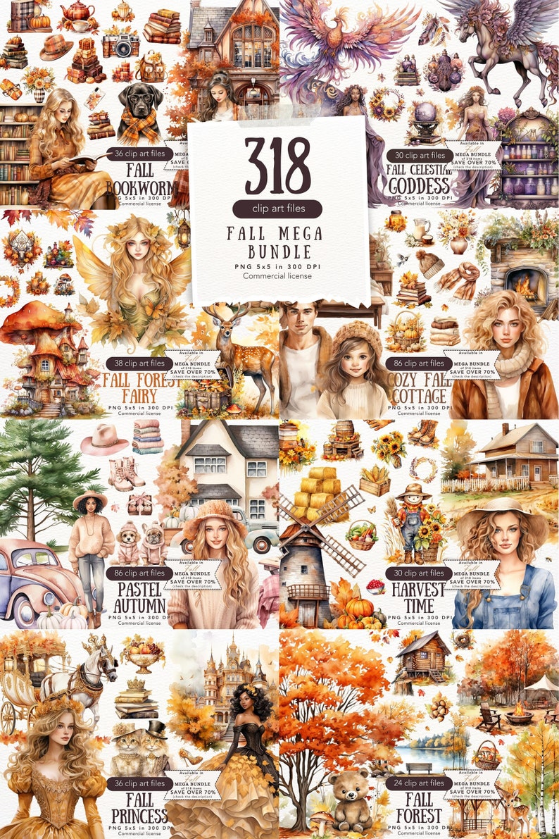 Watercolor Fall Mega Bundle Clipart PNG Cozy Autumn Farm - Etsy Canada