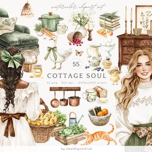 Clipart aquarelle âme de chalet, clipart Cottagecore, clipart rustique, planificateur d'autocollants, PNG vintage, téléchargement numérique, usage Commercial