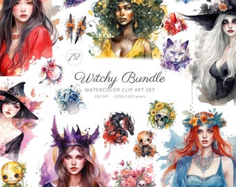 72 Witchy Items Watercolor Clipart, witch clip art png, magic clip art, mystical clipart, witchcraft png clipart, pagan png, mystical png