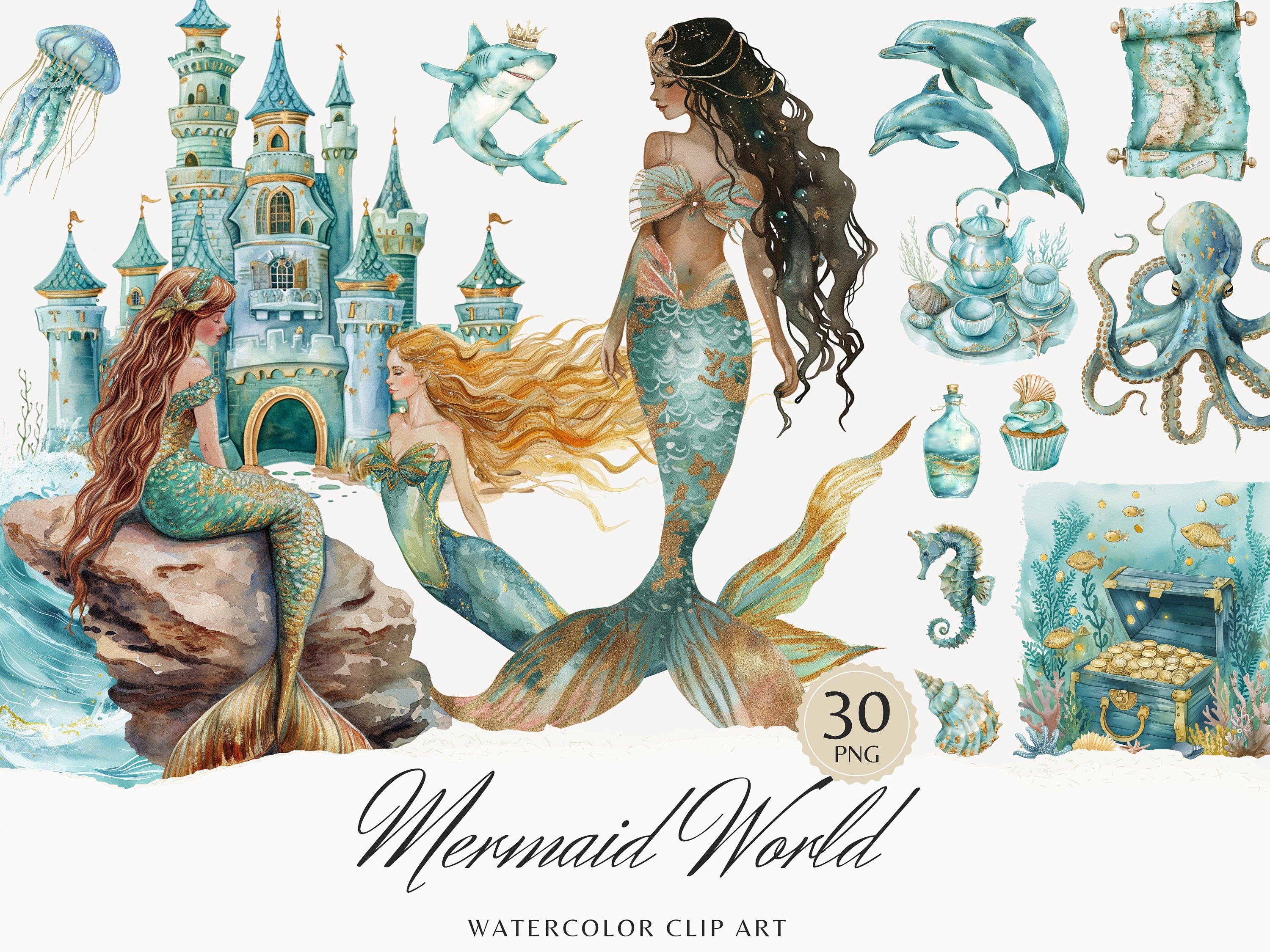 Watercolor Mermaids Clipart Set Customdesigned Set Of 8 Mermaid Themed