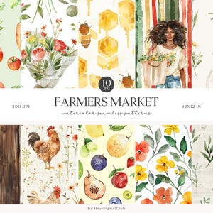 Aquarell Bauernmarkt Musterdesign, Veggie, Obst, Muster JPEG, Herbst, digitaler Download, sich wiederholendes Muster Scrapbook-Papier