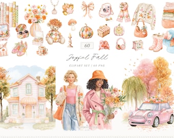 Watercolor Fall Clipart Bundle, Bright Joyful Autumn PNG  Set (Digital Download)