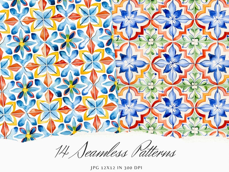 Italian Print Patterns 14 Watercolor Italian Tile Patterns, Seamless Mediterranean Designs ...