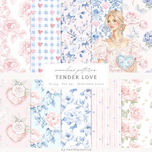Motivi senza soluzione di continuità per San Valentino ad acquerello, Grandmillennial JPG, Amore, Amore romantico Download digitale, Motivo ripetuto, Carta per album