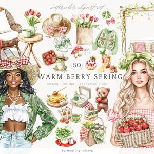 Clipart printemps aquarelle baies chaudes, chalet printemps été, printemps douillet PNG, clipart floral, téléchargement numérique autocollants, usage Commercial