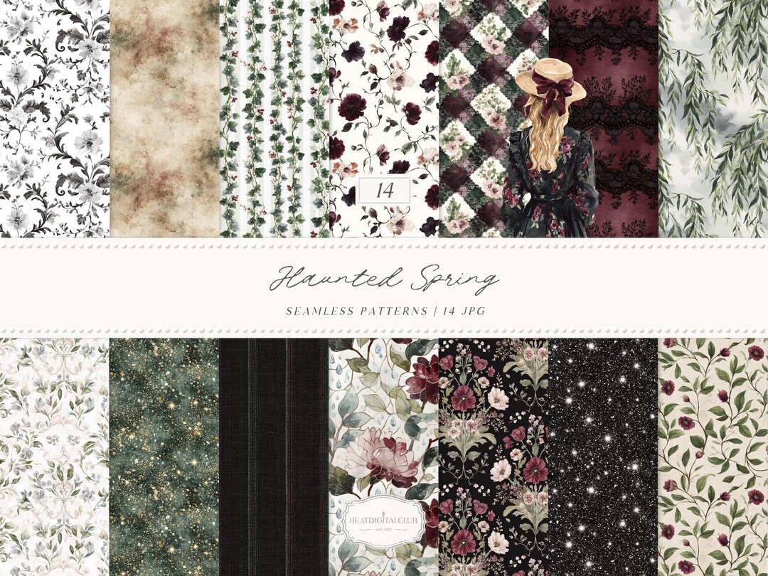 Gothic Floral Seamless Patterns, Dark Spring Paper (digital Download ...