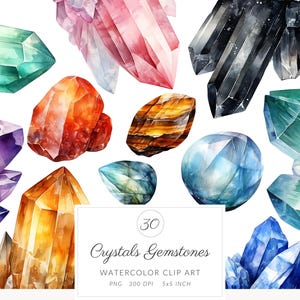 Watercolor Crystals Gemstones Clip Art, Crystals and Minerals PNG Bundle, Digital Download Transparent, Crystal Clip Art, Commercial Use
